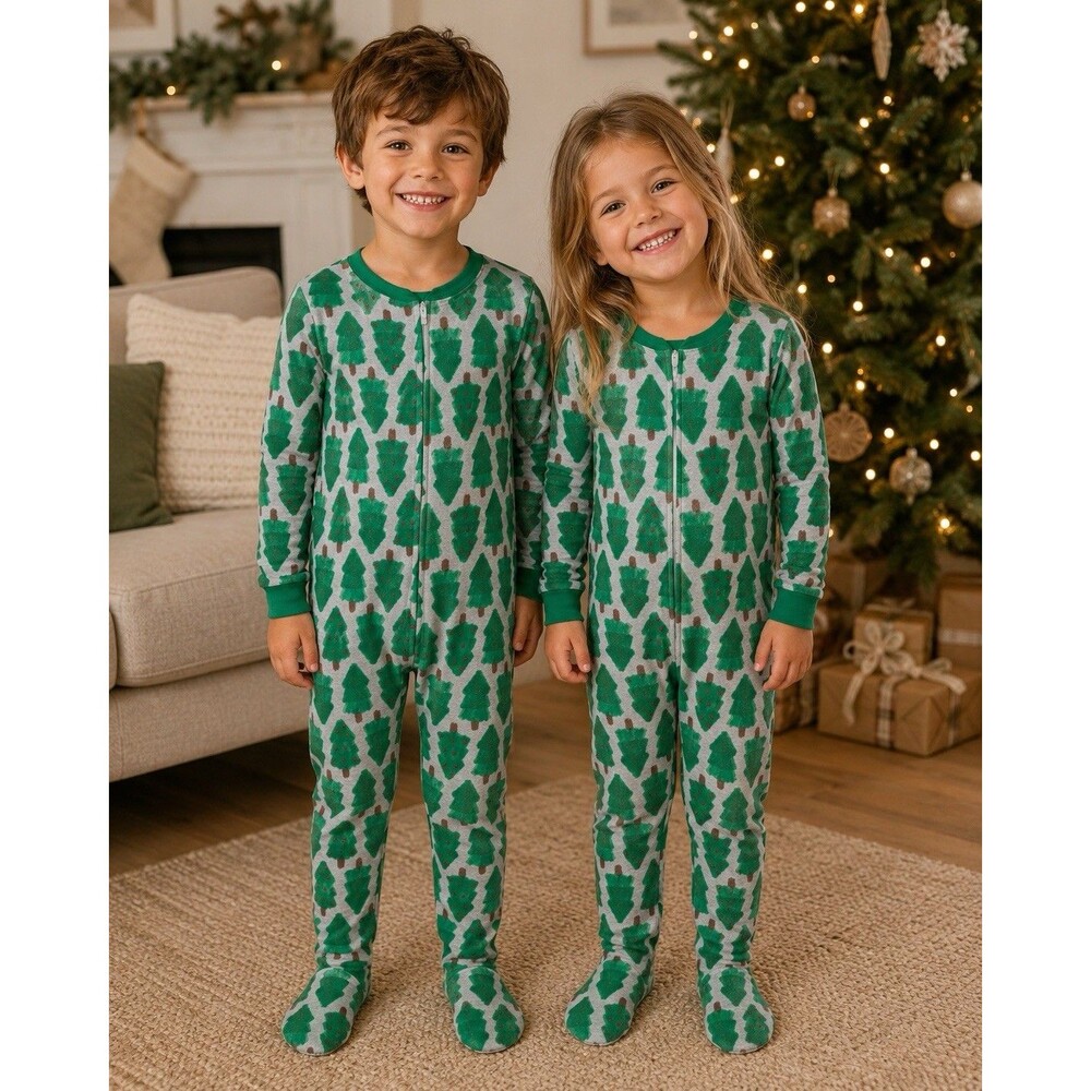 Fleece Footed Pajama Pjs One Piece Sleeper Christmas Tree Zip Footie Cozy 5T 5
